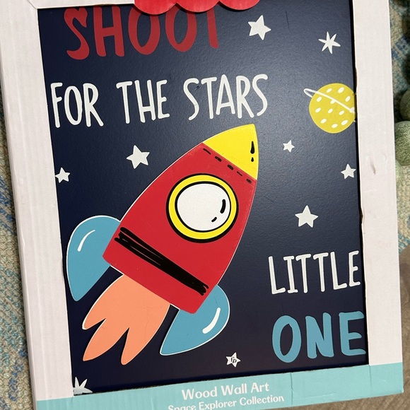 New Fisher-Price Space Explorer Rocket Wall Art Wood Boy’s Room Baby Nursery - Picture 2 of 15